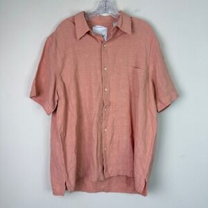 Good Life Button Down Mens XL Silk Linen Blend Short Sleeve Salmon Camp Shirt